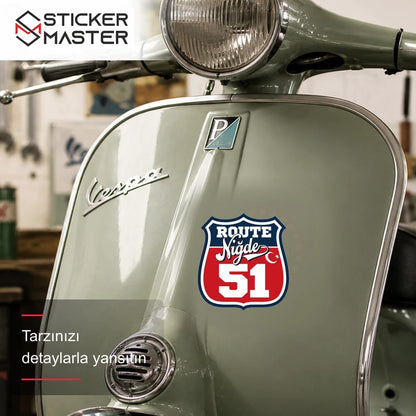 Vespa Uyumlu ROUP63 Route Niğde 51 Sticker VSP1520 scooter üzerinde uygulama örneği - Sticker Master
