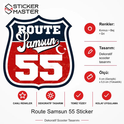 Vespa Uyumlu ROUP67 Route Samsun 55 Sticker VSP1524 ölçü, renk ve ürün bilgisi - 5 cm (Genişlik) x 5,5 cm (Yükseklik) - Sticker Master