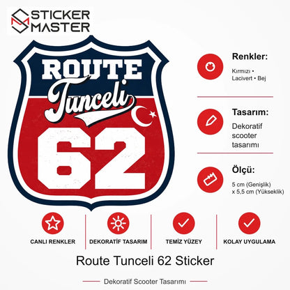 Vespa Uyumlu ROUP74 Route Tunceli 62 Sticker VSP1531 ölçü, renk ve ürün bilgisi - 5 cm (Genişlik) x 5,5 cm (Yükseklik) - Sticker Master