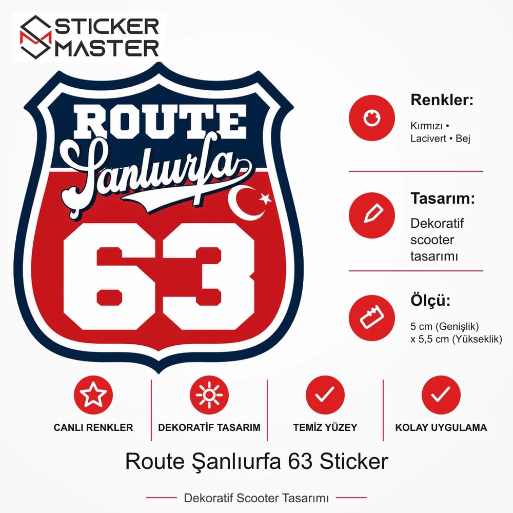 Vespa Uyumlu ROUP75 Route Şanlıurfa 63 Sticker VSP1532 ölçü, renk ve ürün bilgisi - 5 cm (Genişlik) x 5,5 cm (Yükseklik) - Sticker Master