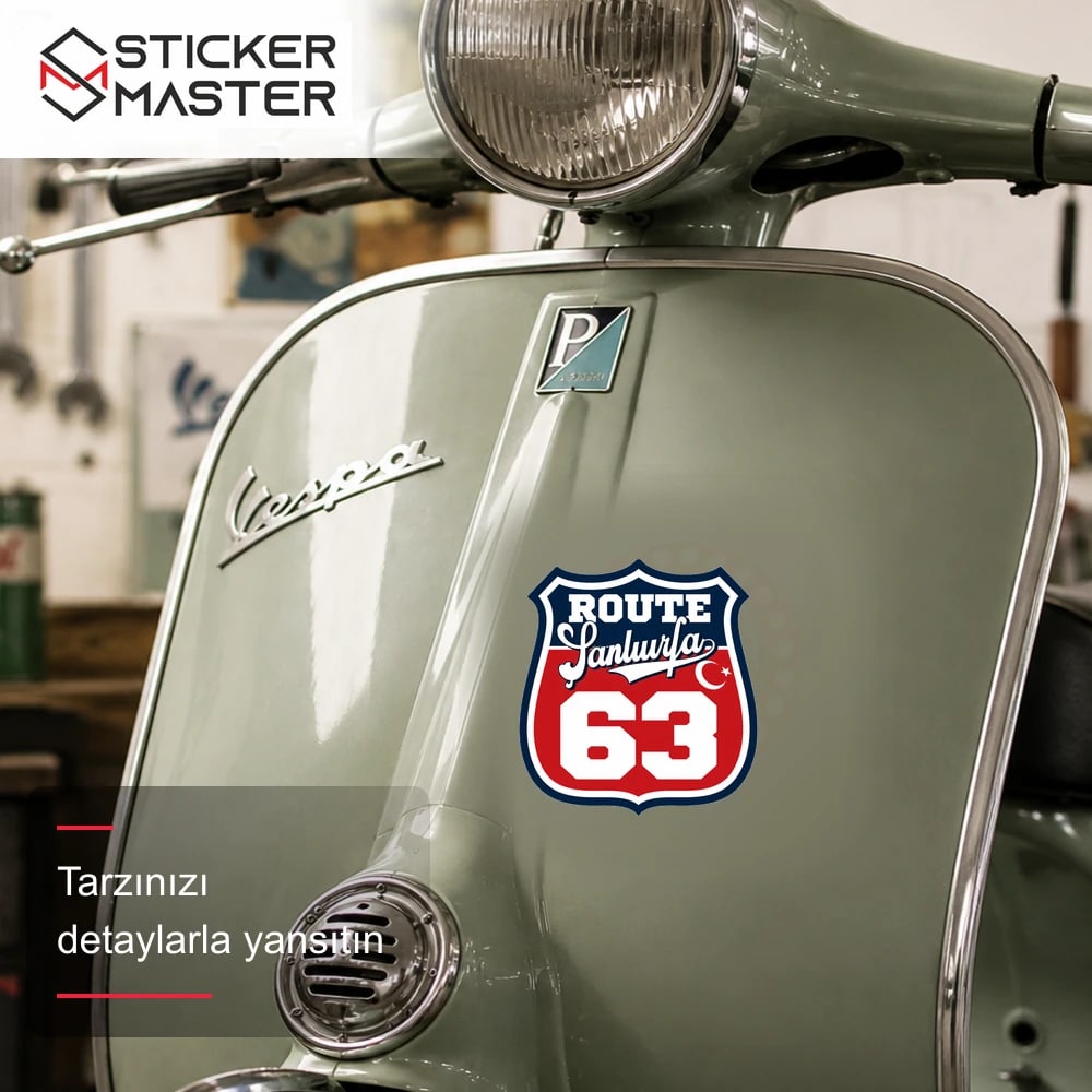 Vespa Uyumlu ROUP75 Route Şanlıurfa 63 Sticker VSP1532 scooter üzerinde uygulama örneği - Sticker Master