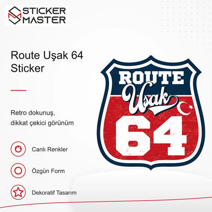 Vespa Uyumlu ROUP76 Route Uşak 64 Sticker VSP1533 retro tasarım ve kullanım özellikleri - Sticker Master