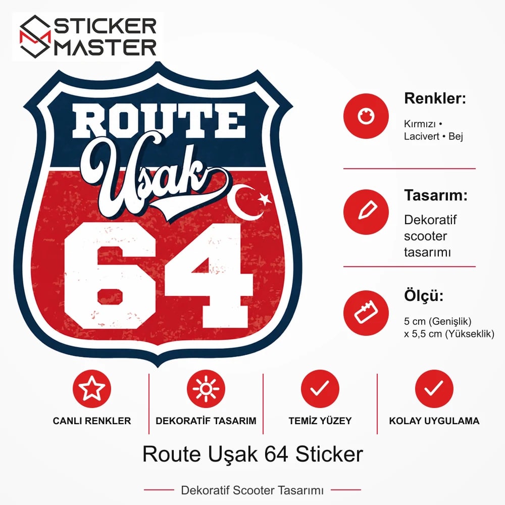Vespa Uyumlu ROUP76 Route Uşak 64 Sticker VSP1533 ölçü, renk ve ürün bilgisi - 5 cm (Genişlik) x 5,5 cm (Yükseklik) - Sticker Master