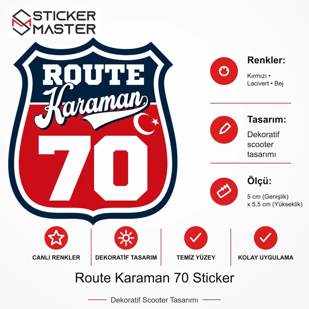Vespa Uyumlu ROUP82 Route Karaman 70 Sticker VSP1539 ölçü, renk ve ürün bilgisi - 5 cm (Genişlik) x 5,5 cm (Yükseklik) - Sticker Master