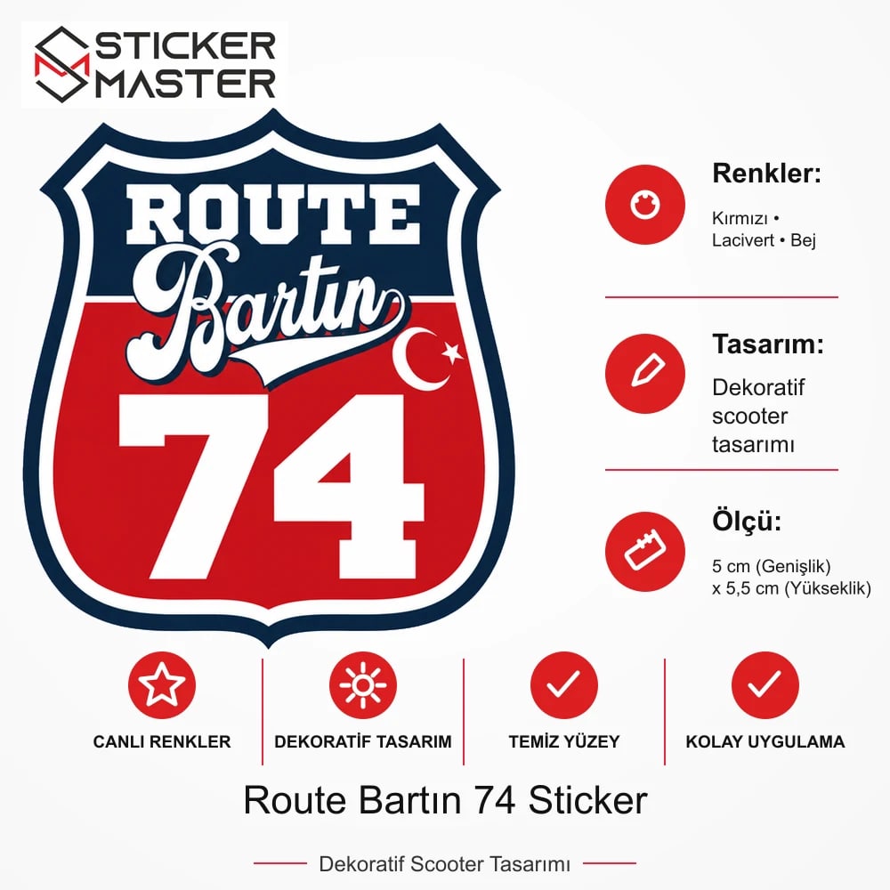 Vespa Uyumlu ROUP86 Route Bartın 74 Sticker VSP1543 ölçü, renk ve ürün bilgisi - 5 cm (Genişlik) x 5,5 cm (Yükseklik) - Sticker Master