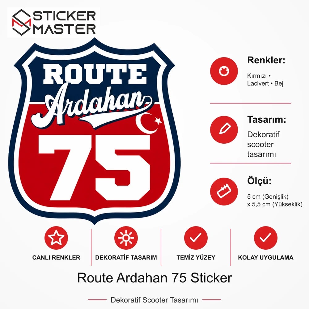 Vespa Uyumlu ROUP87 Route Ardahan 75 Sticker VSP1544 ölçü, renk ve ürün bilgisi - 5 cm (Genişlik) x 5,5 cm (Yükseklik) - Sticker Master
