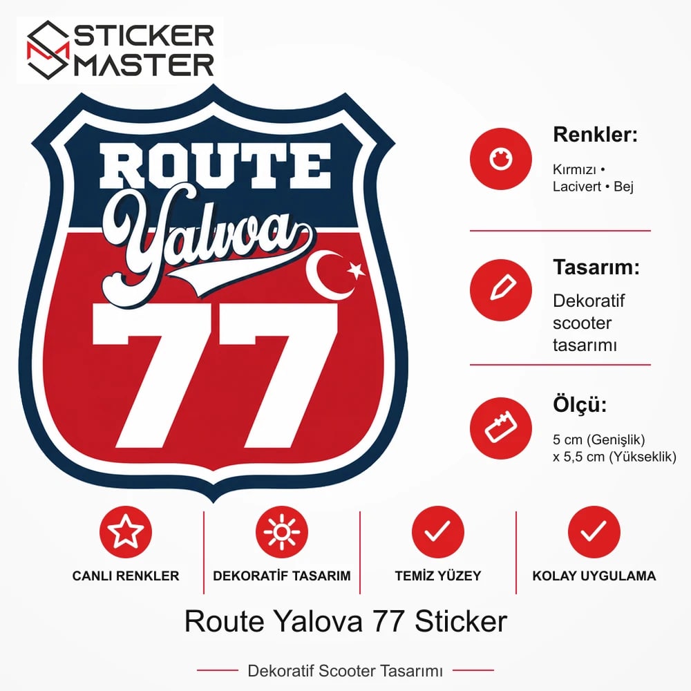 Vespa Uyumlu ROUP89 Route Yalova 77 Sticker VSP1546 ölçü, renk ve ürün bilgisi - 5 cm (Genişlik) x 5,5 cm (Yükseklik) - Sticker Master