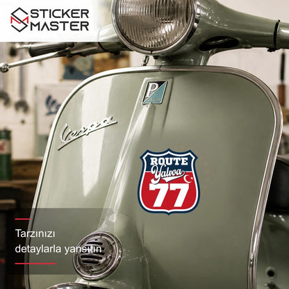 Vespa Uyumlu ROUP89 Route Yalova 77 Sticker VSP1546 scooter üzerinde uygulama örneği - Sticker Master