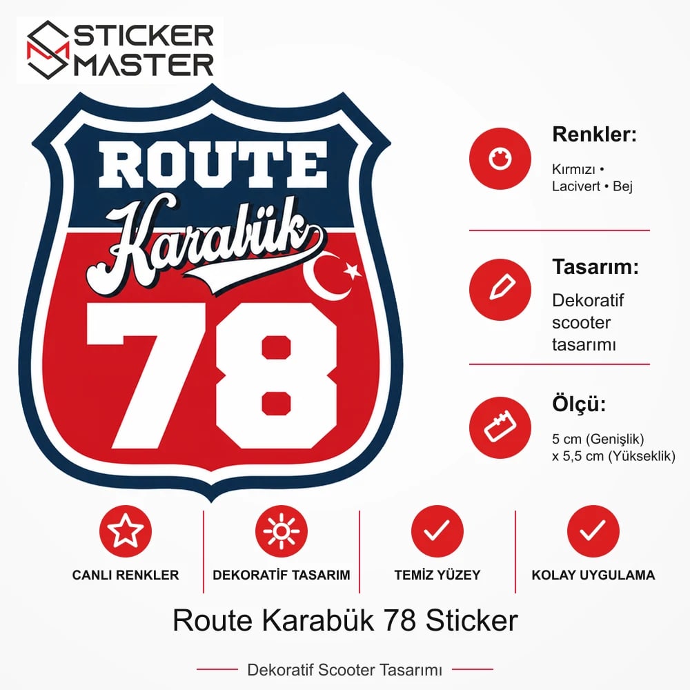 Vespa Uyumlu ROUP90 Route Karabük 78 Sticker VSP1547 ölçü, renk ve ürün bilgisi - 5 cm (Genişlik) x 5,5 cm (Yükseklik) - Sticker Master