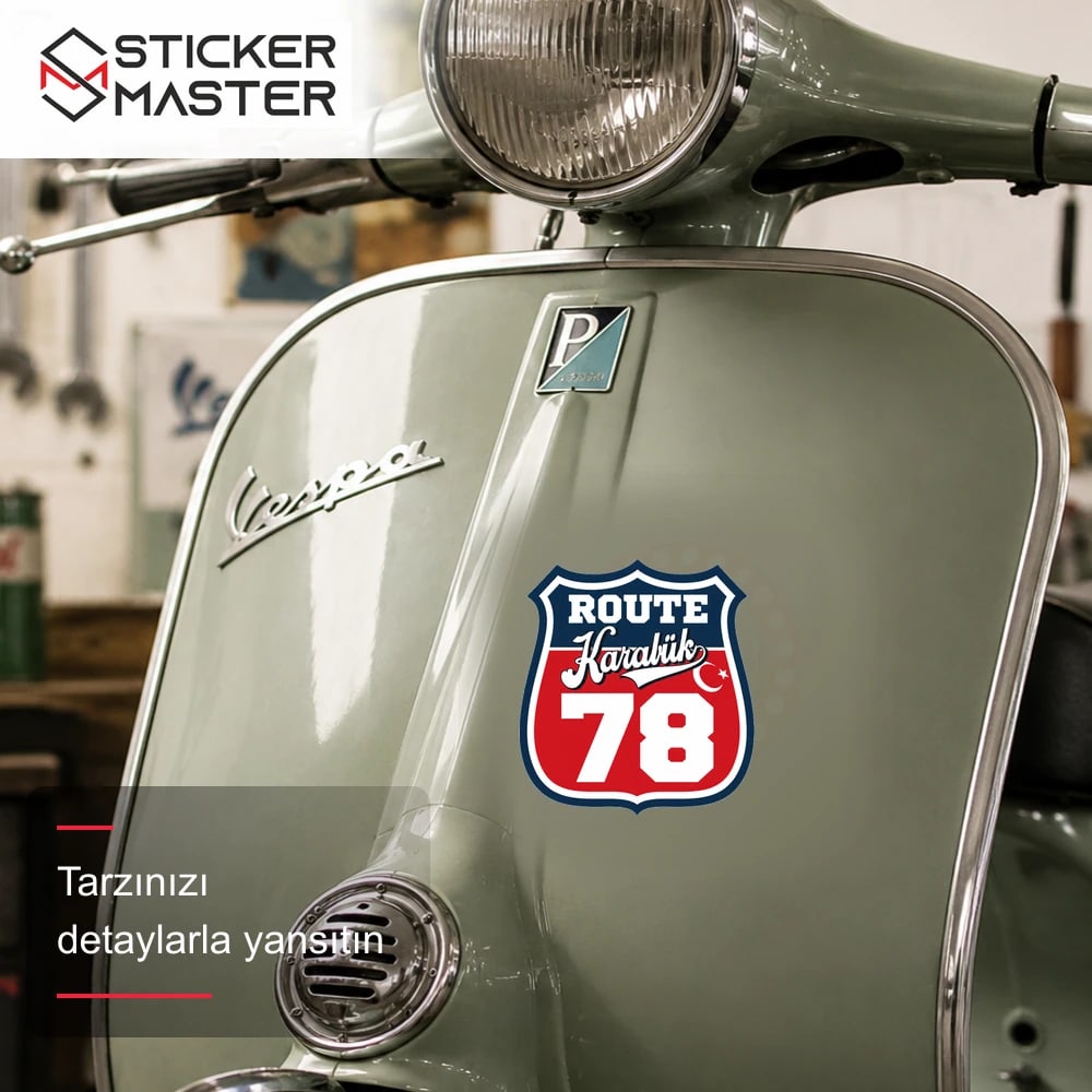 Vespa Uyumlu ROUP90 Route Karabük 78 Sticker VSP1547 scooter üzerinde uygulama örneği - Sticker Master