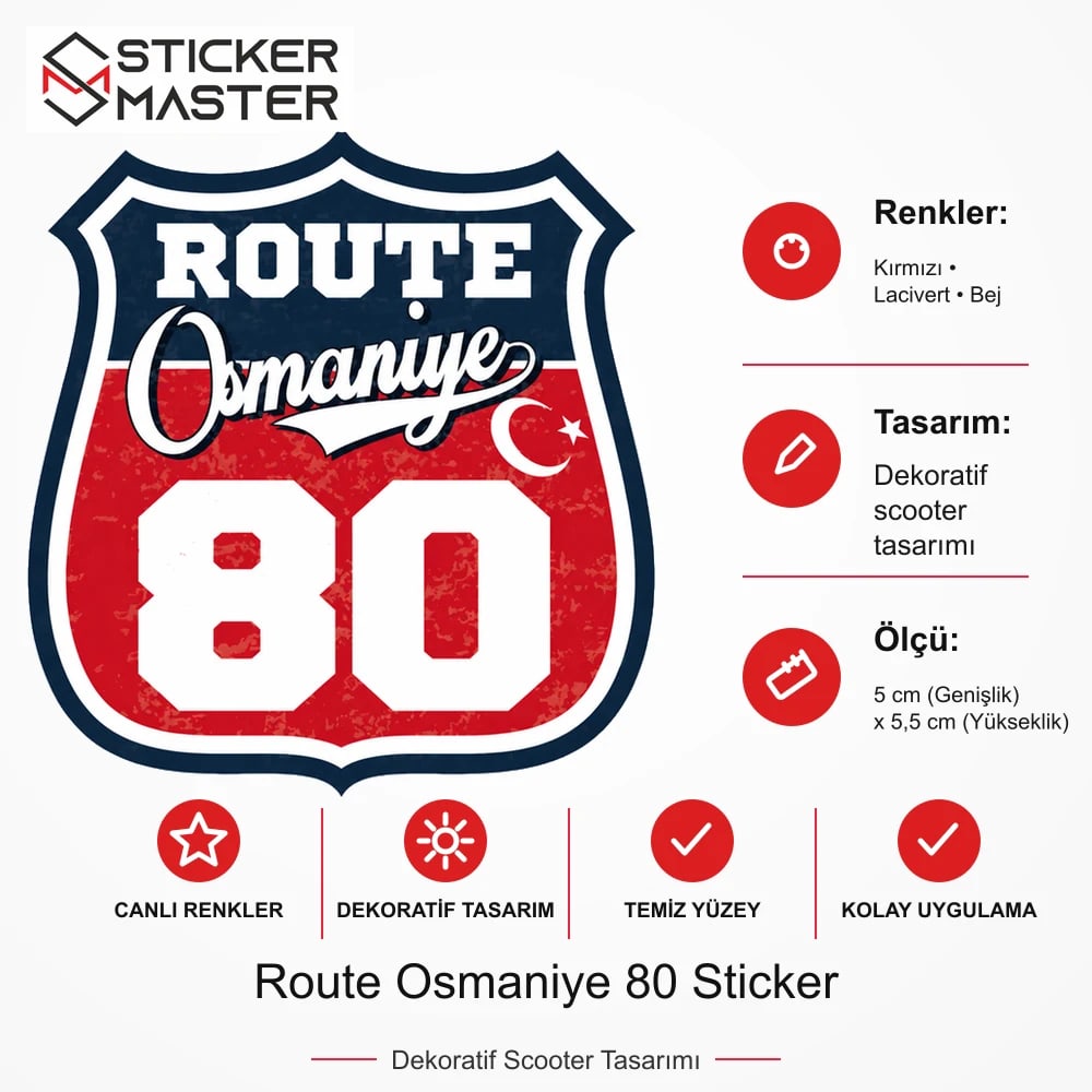 Vespa Uyumlu ROUP92 Route Osmaniye 80 Sticker VSP1549 ölçü, renk ve ürün bilgisi - 5 cm (Genişlik) x 5,5 cm (Yükseklik) - Sticker Master