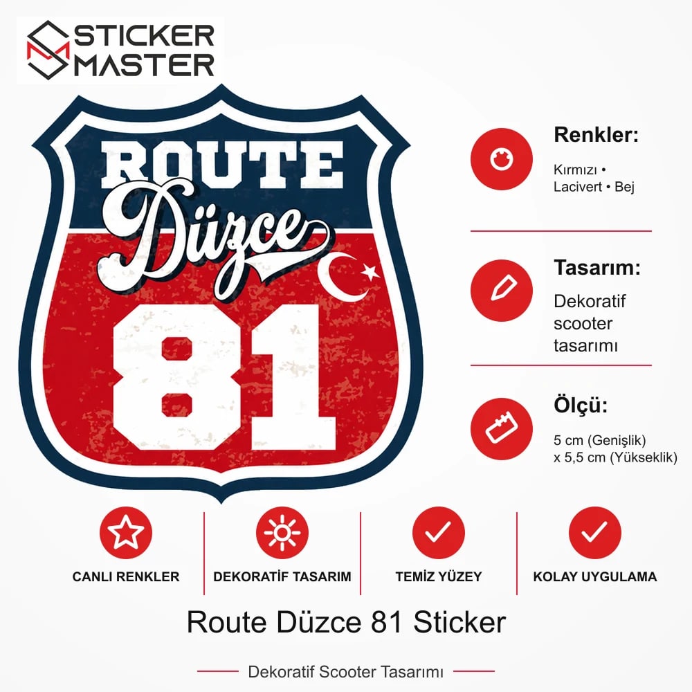 Vespa Uyumlu ROUP93 Route Düzce 81 Sticker VSP1161 ölçü, renk ve ürün bilgisi - 5 cm (Genişlik) x 5,5 cm (Yükseklik) - Sticker Master
