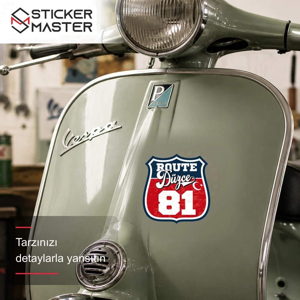 Vespa Uyumlu ROUP93 Route Düzce 81 Sticker VSP1161 scooter üzerinde uygulama örneği - Sticker Master