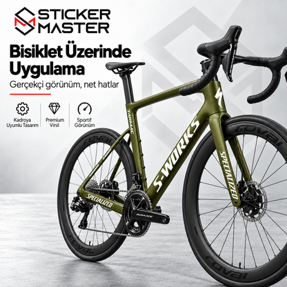 Specialized S-Works Tarmac uyumlu sticker seti bisiklet üzerinde uygulama
