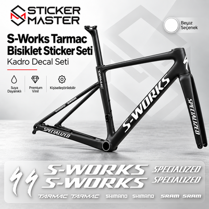 Specialized S-Works Tarmac uyumlu bisiklet sticker seti beyaz uygulama