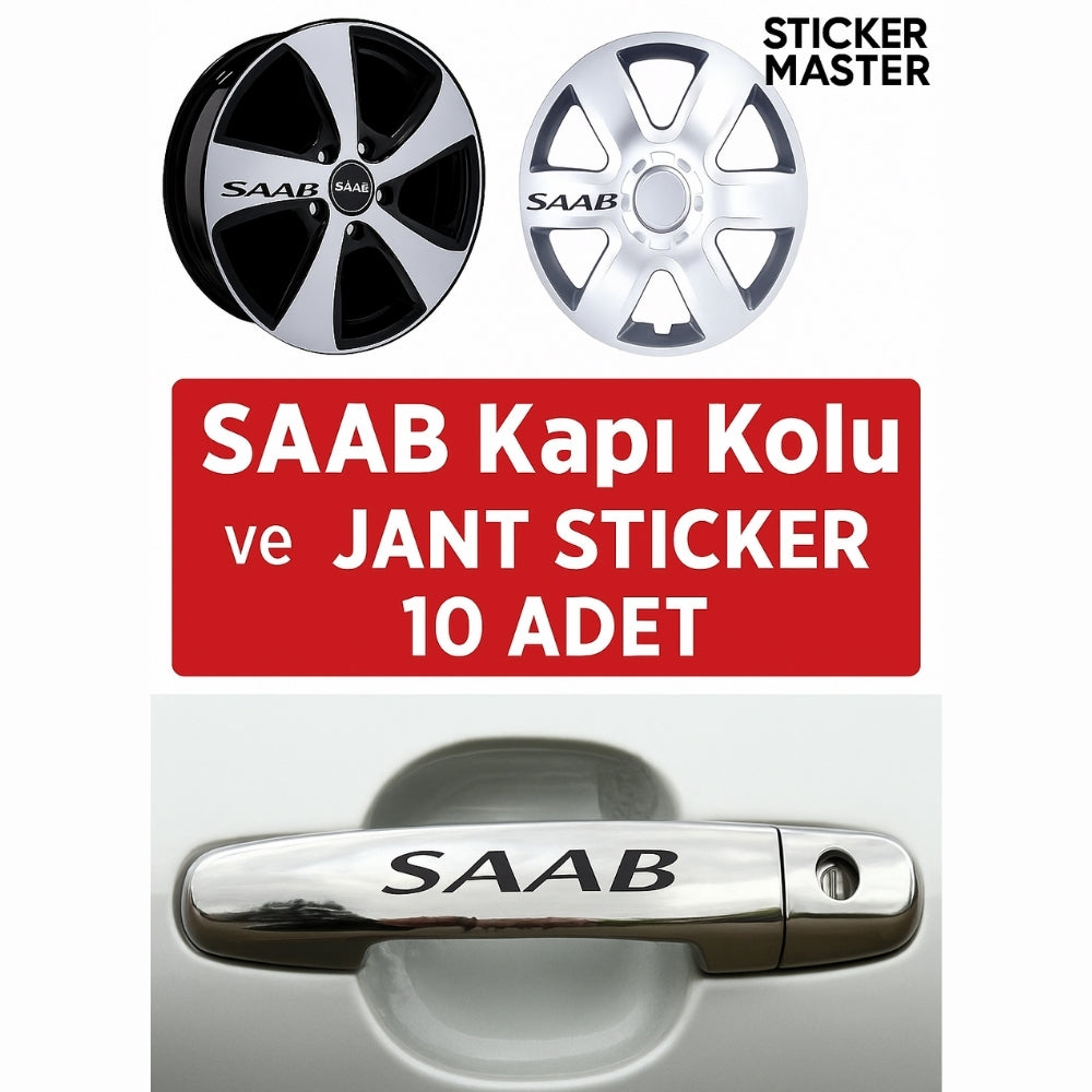 Sticker Master Saab Kapı Kolu ve Jant Sticker Seti - 10 Adet Oto Araç Etiketi