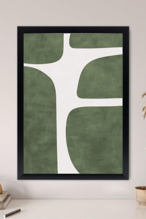 Sticker Master Modern Minimalist Duvar Tablosu | Yeşil Bej Estetik Çerçeveli Poster (30x42 Cm) | Ev Ofis Dekoru | Şık Sanat Baskısı