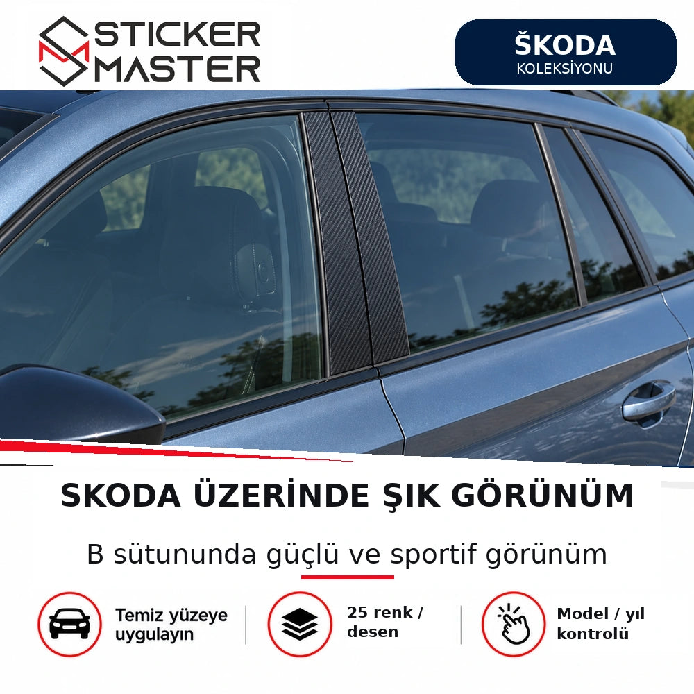 Skoda Octavia Wagon 2025 kapı direği vinil sticker araç üzerinde temsili uygulama