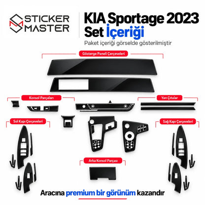 KIA Sportage 2023 için araç içi folyo kaplama seti parça içerikleri