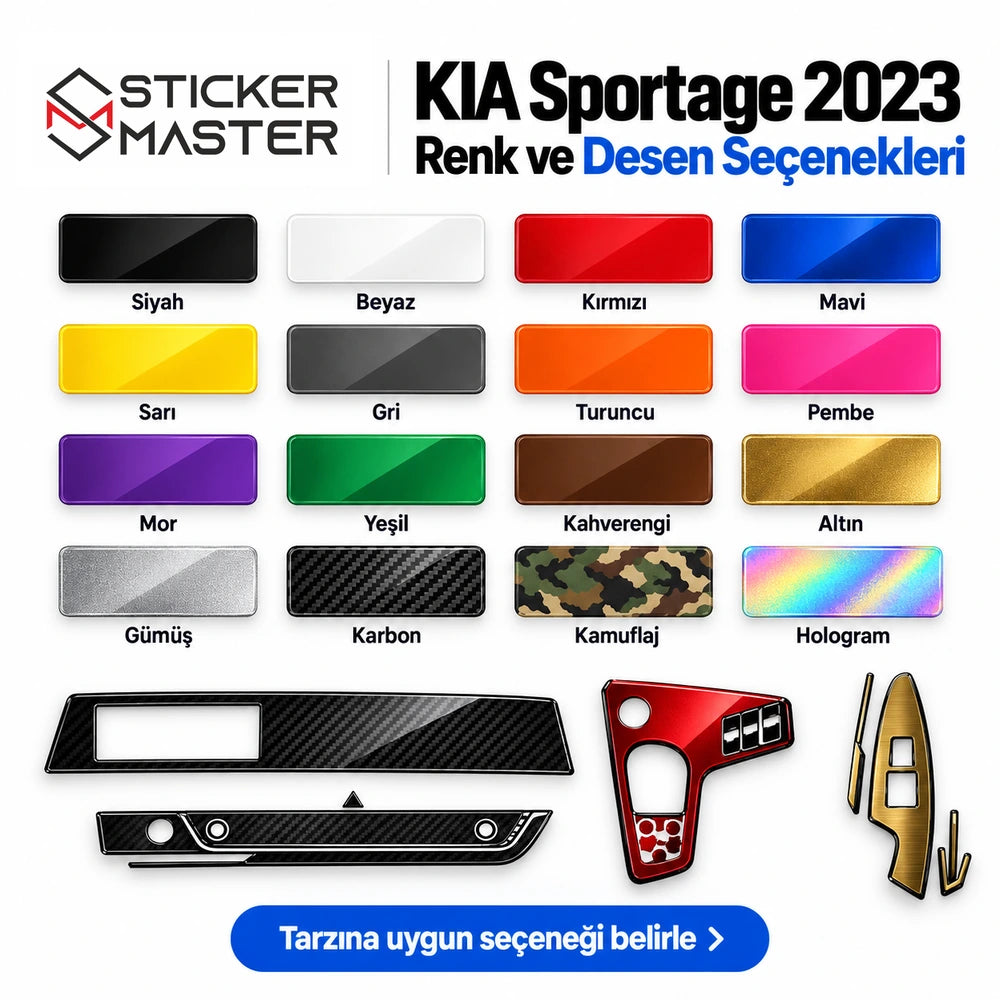 KIA Sportage 2023 iç mekân sticker seti renk ve desen seçenekleri