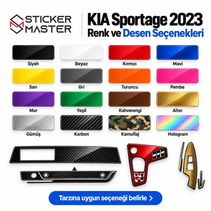 KIA Sportage 2023 iç mekân sticker seti renk ve desen seçenekleri