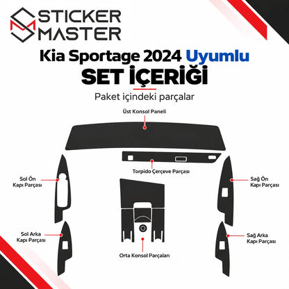 KIA Sportage 2024 iç mekân folyo kaplama setinin parça düzeni