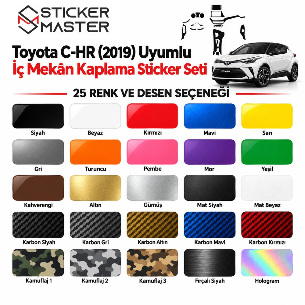 Toyota C-HR 2019 iç mekân kaplama 25 renk ve desen seçeneği