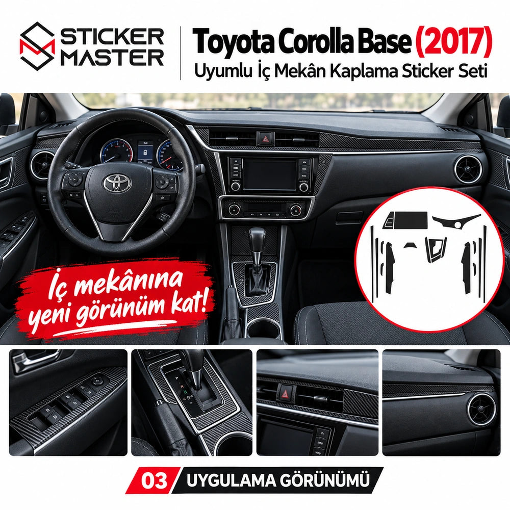 Toyota Corolla Base 2017 iç mekân kaplama uygulama görünümü (temsili)