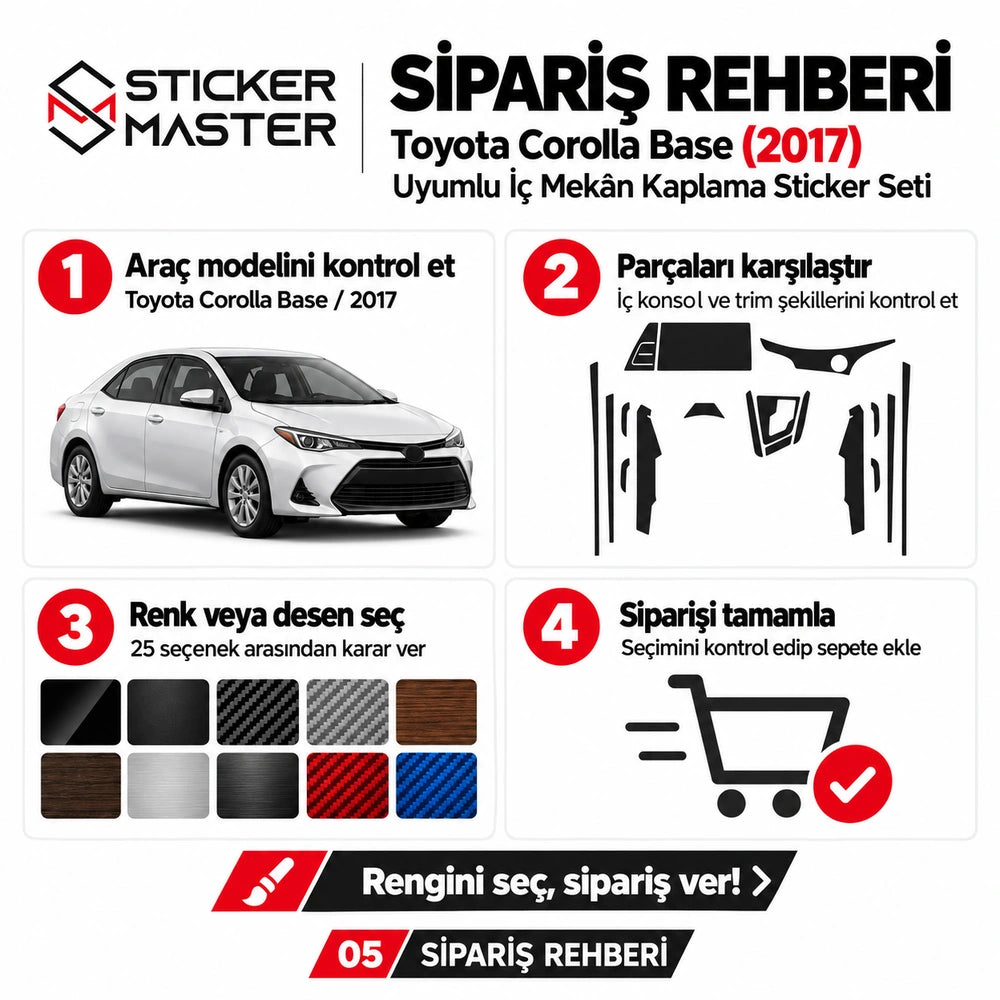 Toyota Corolla Base 2017 sticker sipariş rehberi
