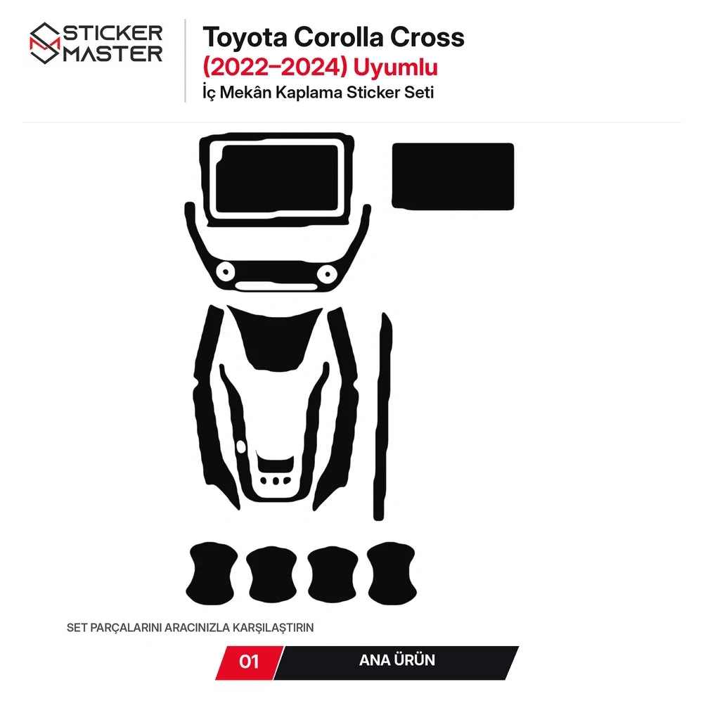 Toyota Corolla Cross 2022-2024 iç mekân sticker seti ana ürün parçaları