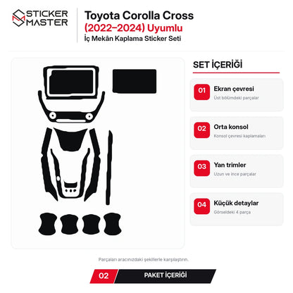 Toyota Corolla Cross 2022-2024 iç mekân sticker paket içeriği