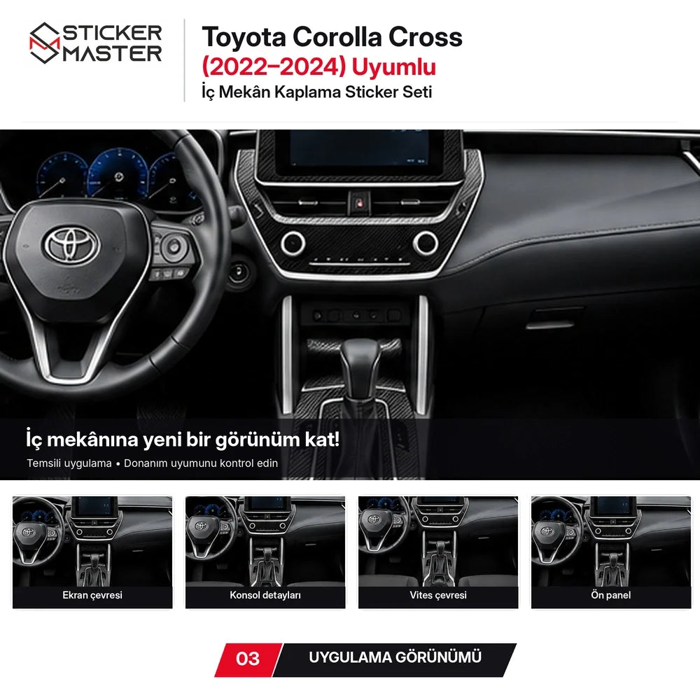 Toyota Corolla Cross 2022-2024 iç mekân kaplama temsili uygulama görünümü