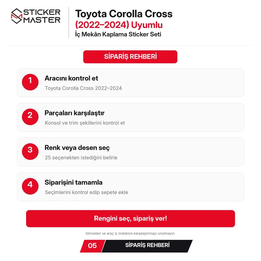Toyota Corolla Cross 2022-2024 iç mekân kaplama sipariş rehberi