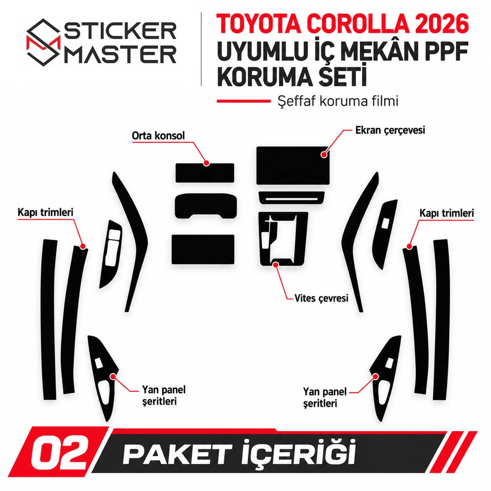 Toyota Corolla 2026 PPF set içeriği ve kaplama parçaları