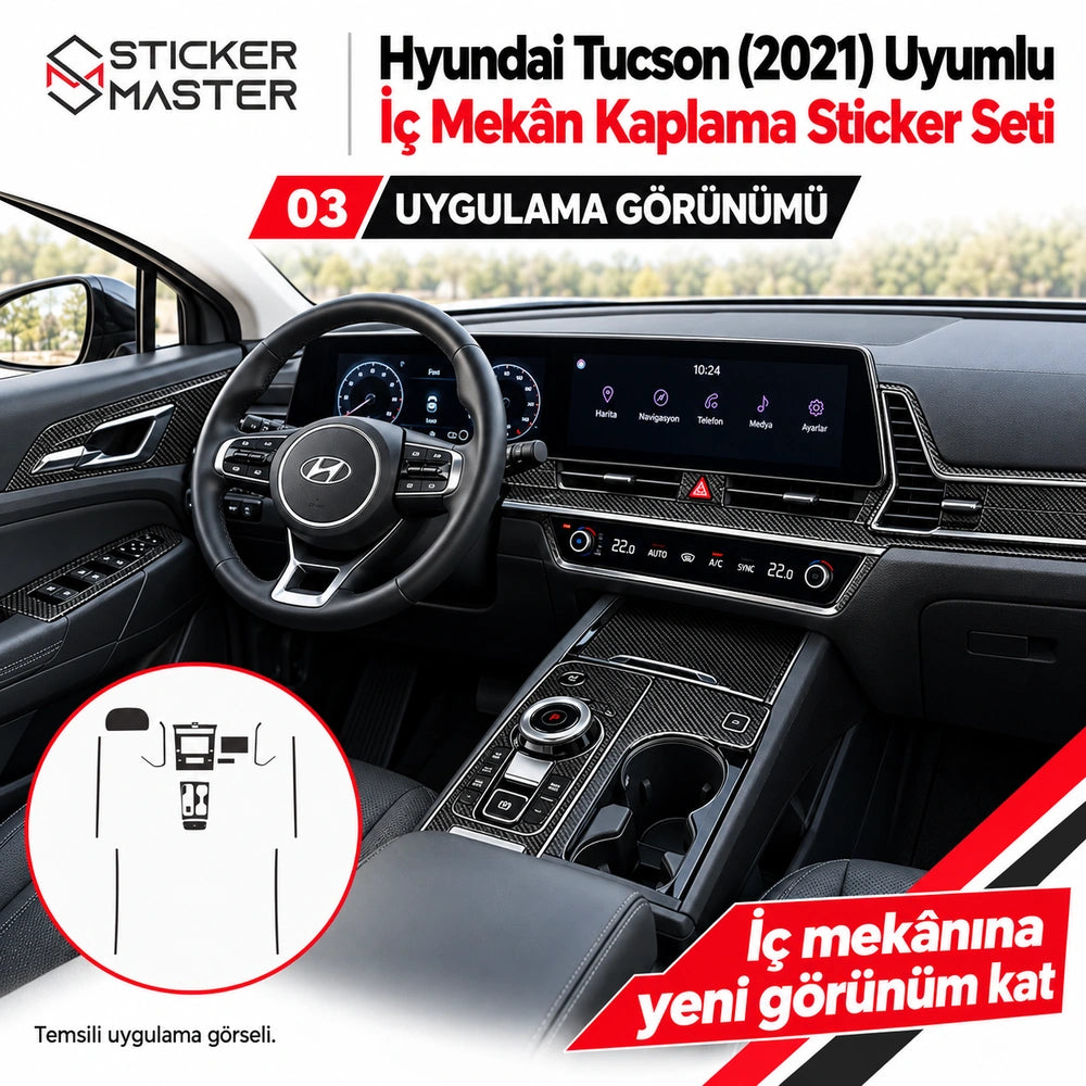 Hyundai Tucson 2021 iç mekân kaplama – temsili uygulama görünümü