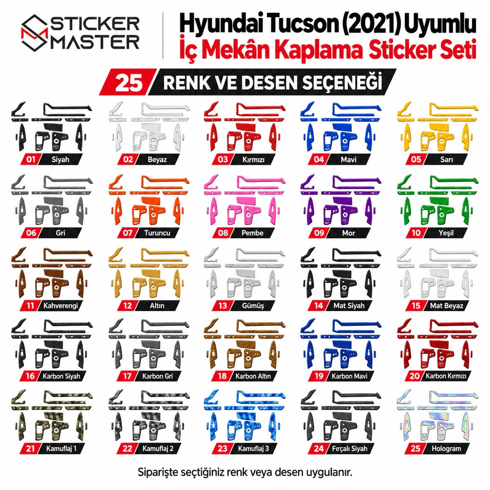 Hyundai Tucson 2021 iç mekân kaplama – 25 renk ve desen seçeneği