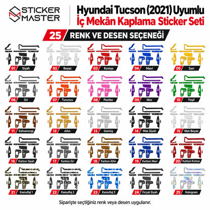 Hyundai Tucson 2021 iç mekân kaplama – 25 renk ve desen seçeneği