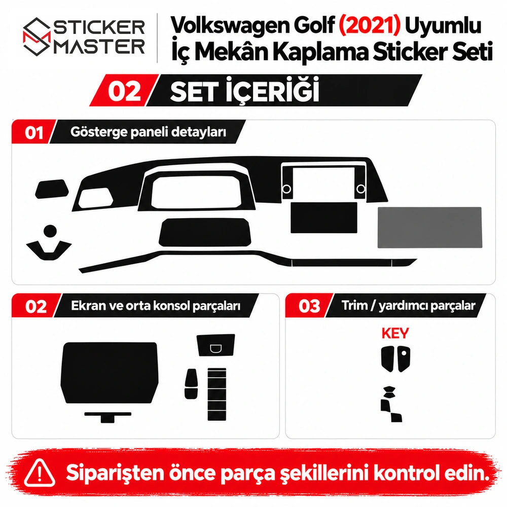 Volkswagen Golf 2021 iç mekân kaplama seti paket içeriği