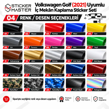 Volkswagen Golf 2021 iç mekân sticker seti 25 renk ve desen