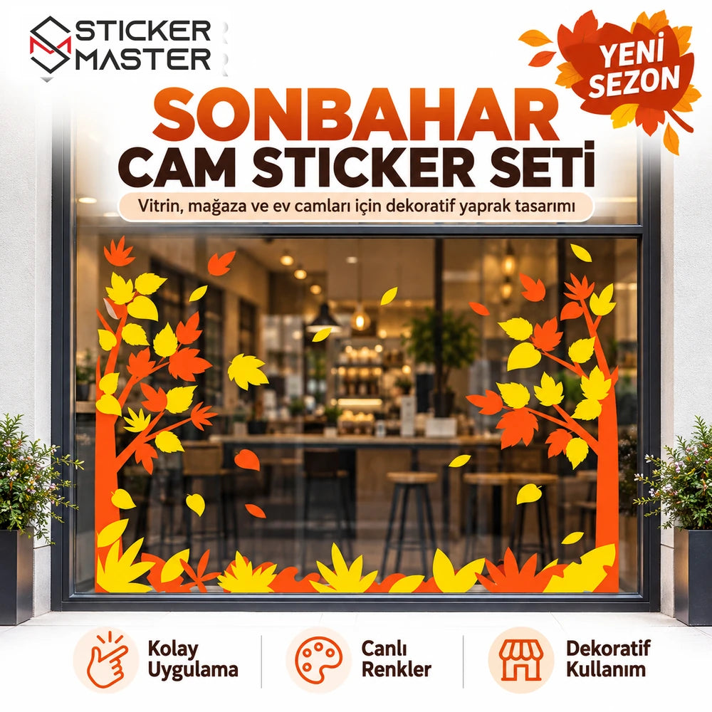 Sonbahar yapraklı cam sticker seti vitrin uygulaması Sticker Master