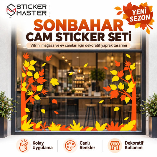 Sonbahar yapraklı cam sticker seti vitrin uygulaması Sticker Master