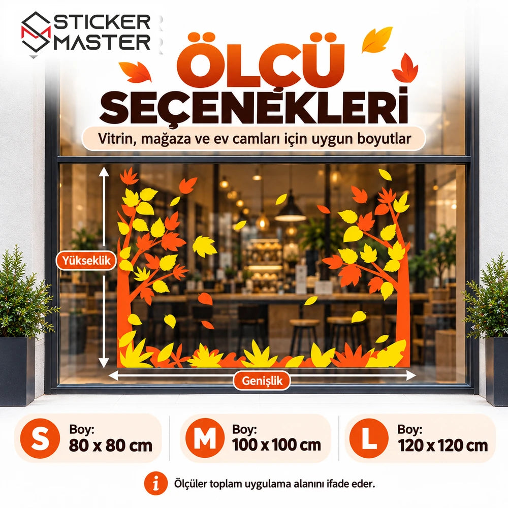 Sonbahar cam sticker seti 80x80 100x100 120x120 cm ölçüler
