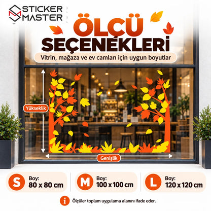 Sonbahar cam sticker seti 80x80 100x100 120x120 cm ölçüler
