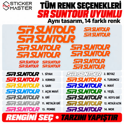 SR Suntour uyumlu logo sticker setinin 14 renk seçeneği