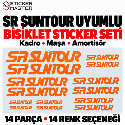 SR Suntour uyumlu 14 parçalık turuncu bisiklet logo sticker seti