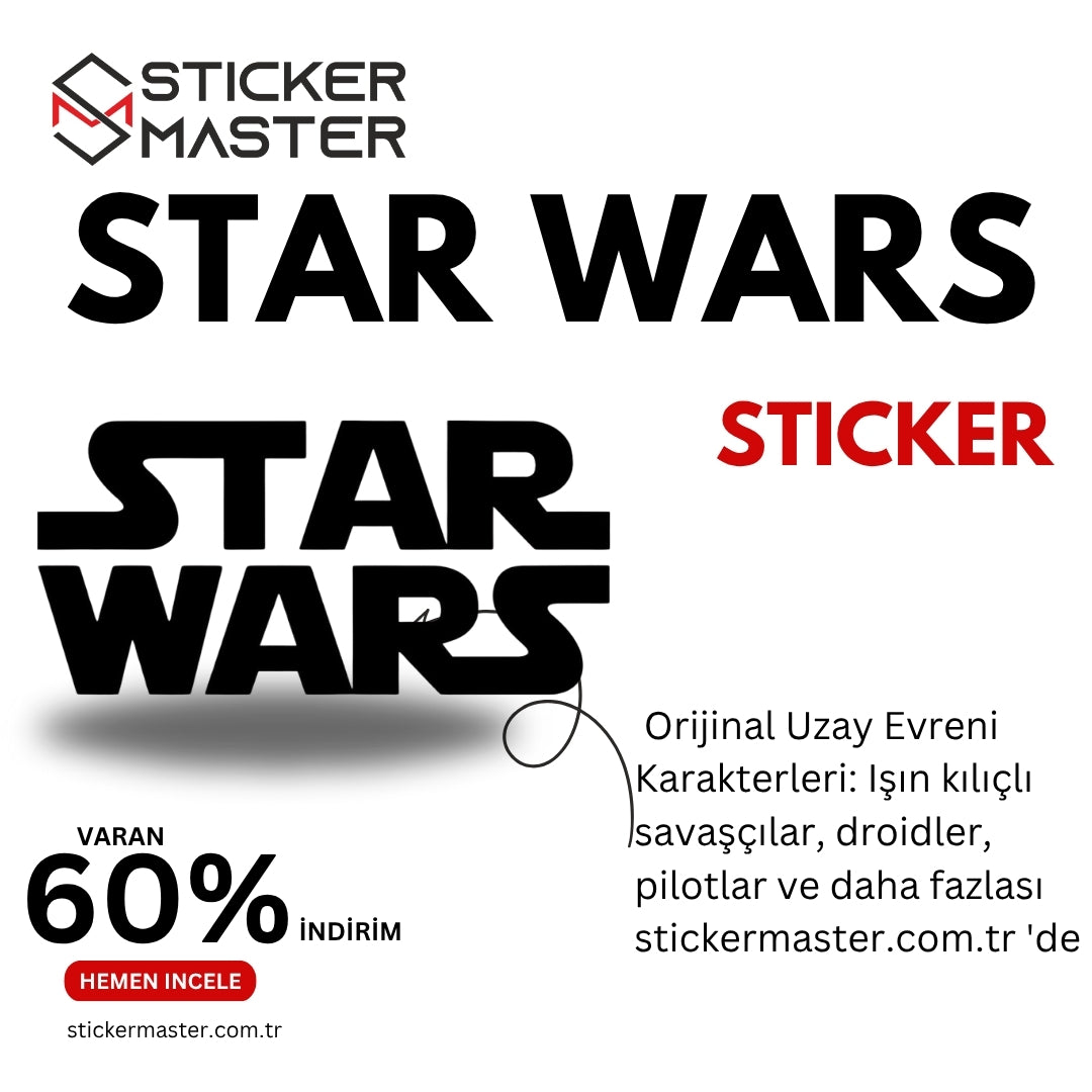 Sticker Master Star Wars Sticker – Uzay Temalı Retro Yazı Tasarımı 15 cm