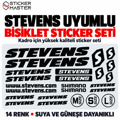STEVENS uyumlu bisiklet kadro sticker seti, siyah yazı ve amblem tasarımları