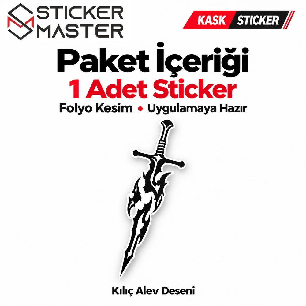 1 adet kılıç alev desenli folyo kesim motosiklet kask sticker