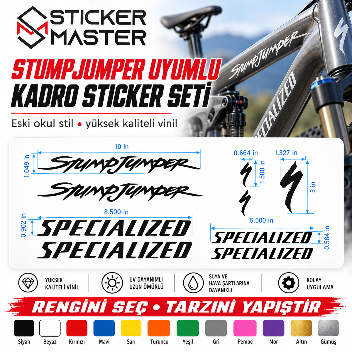 Specialized Stumpjumper uyumlu bisiklet kadro sticker seti ana görsel