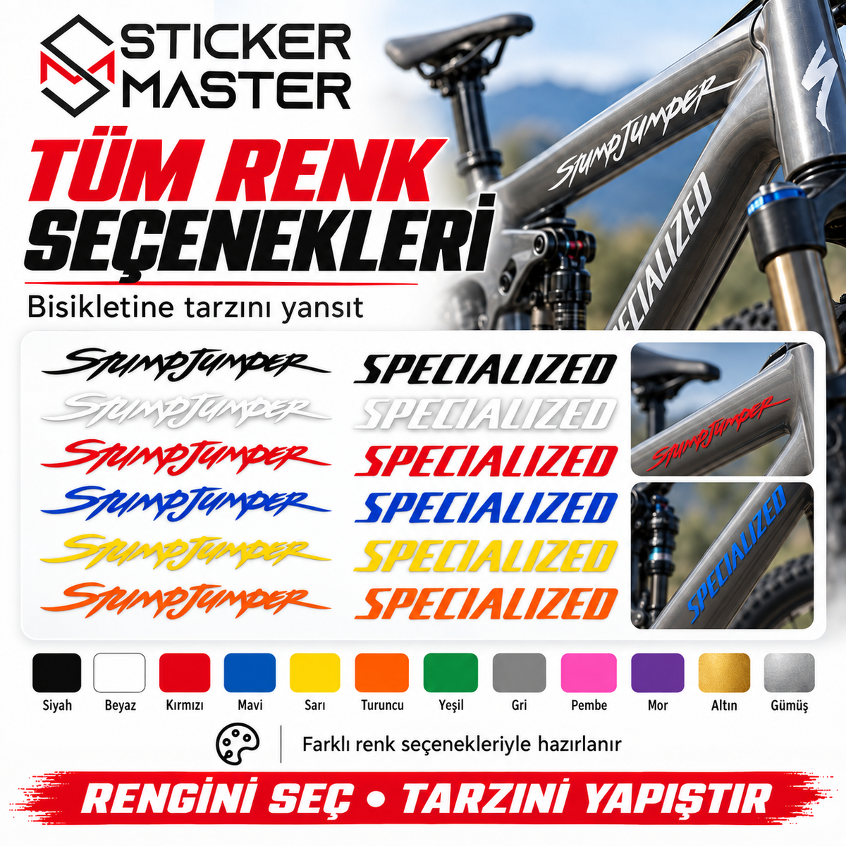 Stumpjumper uyumlu bisiklet sticker renk seçenekleri